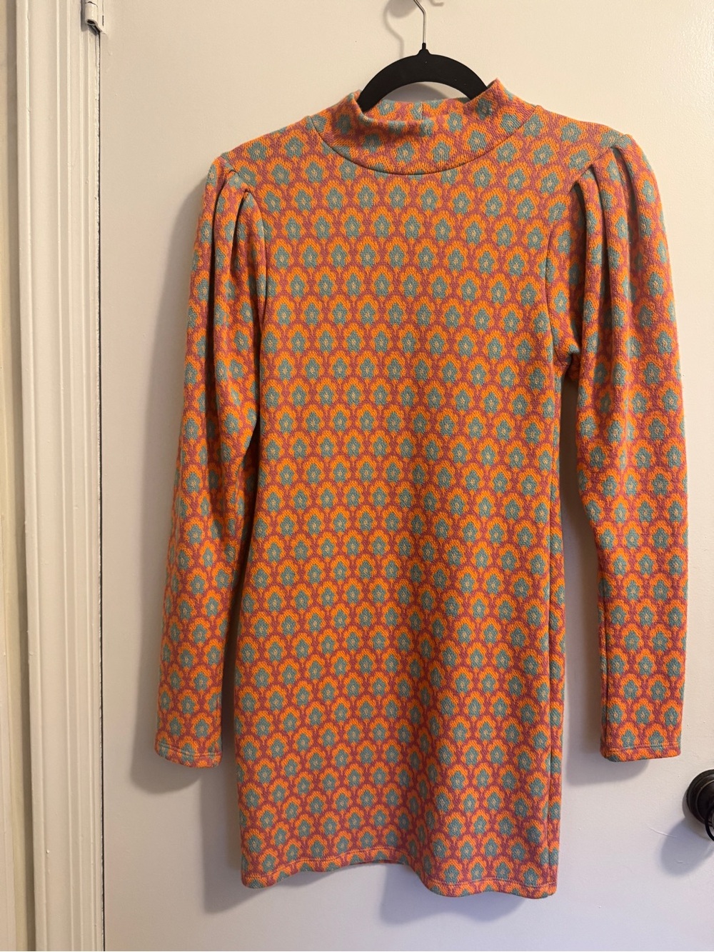 Zara Retro Orange Patterned Long Sleeve Mini Dress